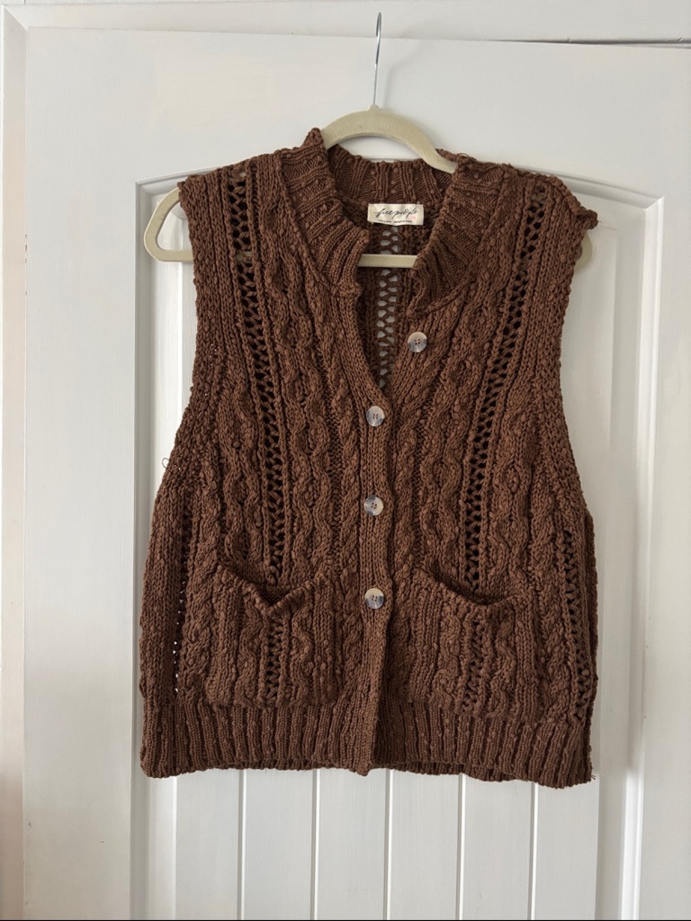 Free People brown crochet sweater vest, large